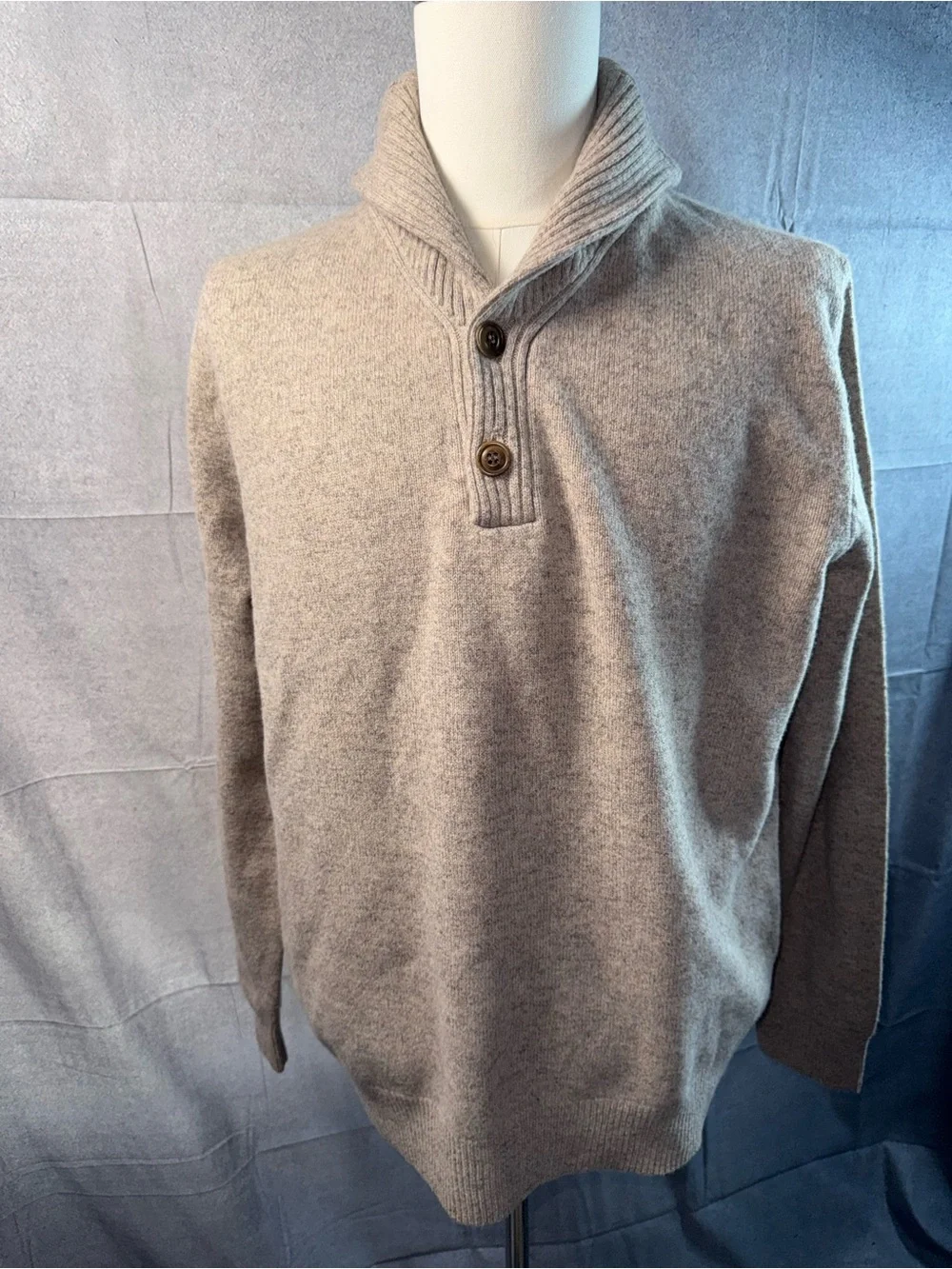 1586-J. Crew Men's Turtleneck Shawl Button Sweater - Light Taupe